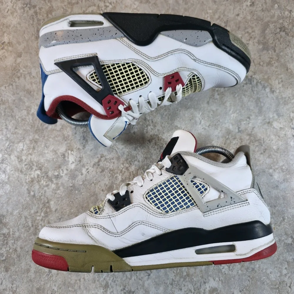 Jordan 4 Retro What The (GS) Shoe Size 7Y 408452-146 White Blue-Red Sneakers
